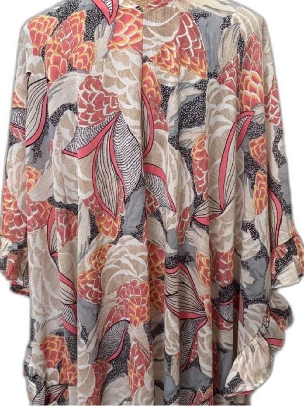 Umgee Floral Sheer Kimono in Peach, Pink, Cream & Gray - Picture 4 of 6